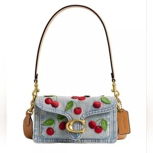 Coach Denim Cherry Embroidered Shoulder Bag - Light Blue